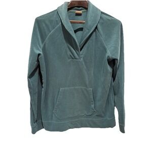 L.L.Bean Fleece Pullover with Rollover Neckline, front pocket Teal Green Sz M